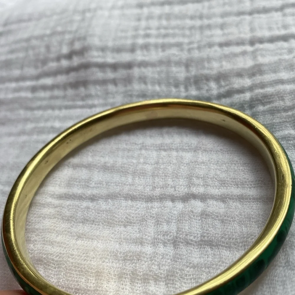 Malachite Brass Bangle Green Vintage Gold‎ Bracelet - Picture 13 of 17